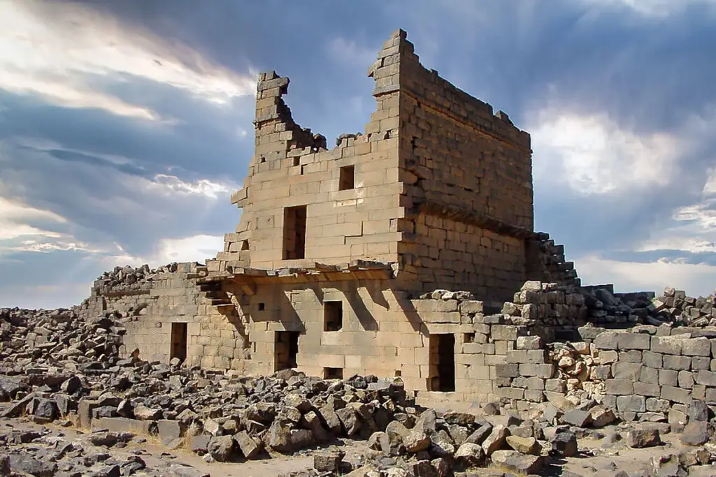 Multi-storey basalt house with stone floors and windows at Umm el-Jimal, Jordan