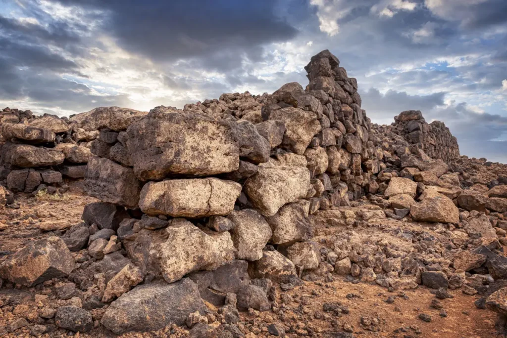 The basalt ruins of Jawa in the black desert, Jordan