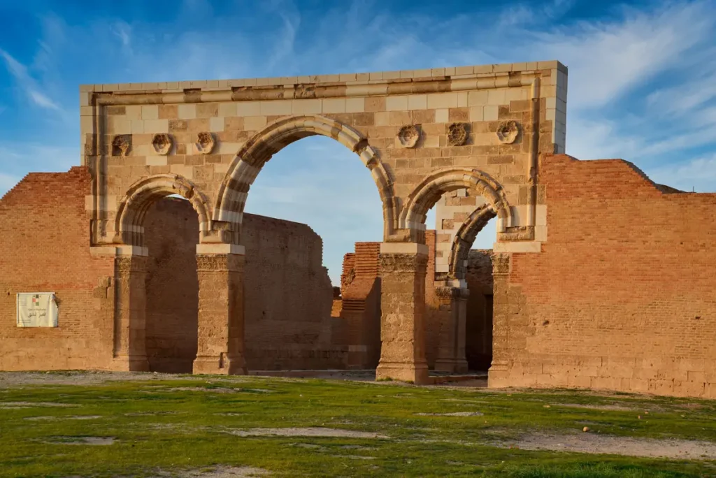 The three arches with their carved stone frames, Qasr Al-Mushatta, Jordan