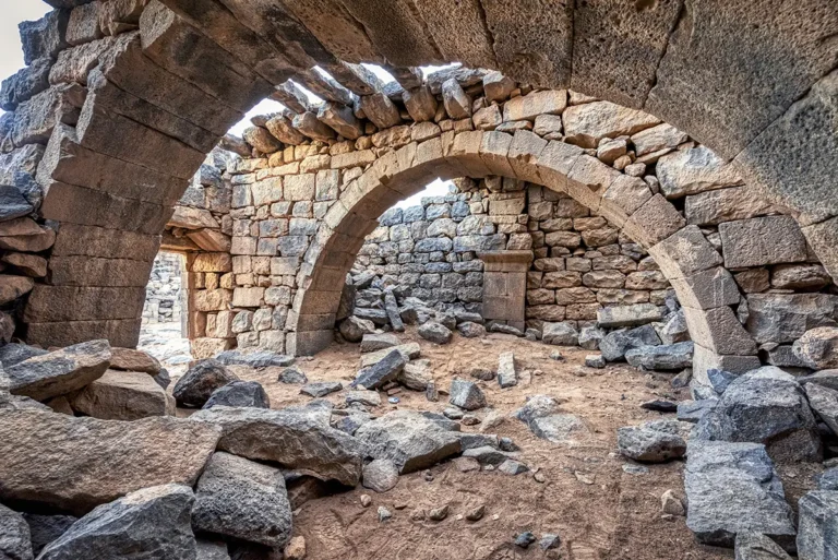 Basalt arches inside a ruined house, Umm El-Jimal, Jordan