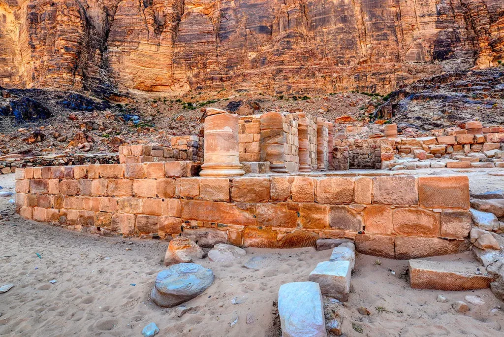 The ruins of the Temple of Allat below Jebel Rum