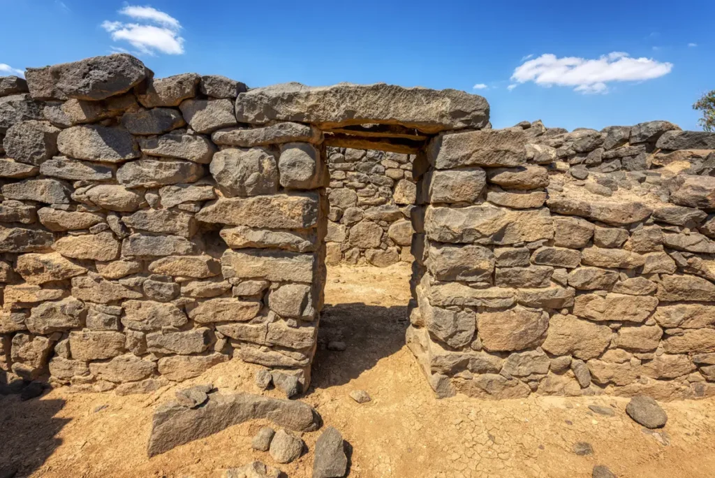 A basalt doorway with a stone lintel, Qasr Ain Es-Sil, Jordan