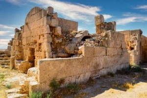 A half-round tower of the palace wall, Qasr Al-Qastal, Jordan